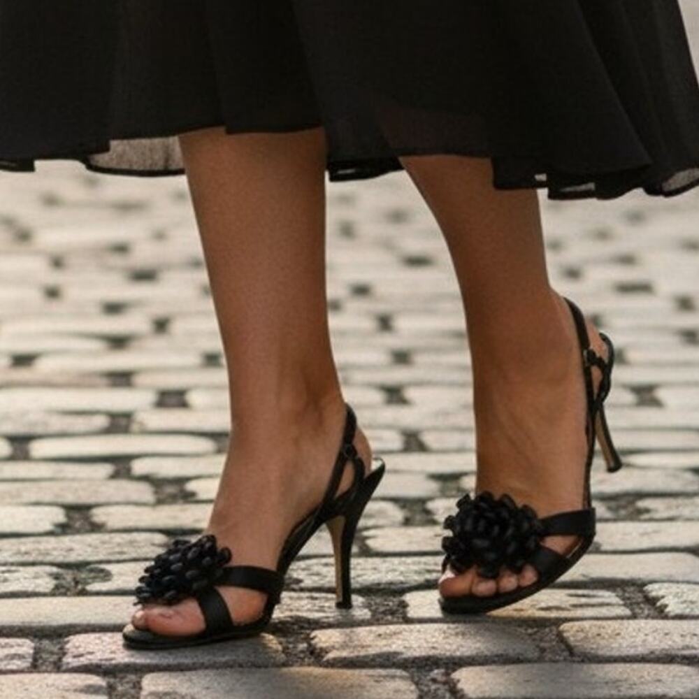 DANIEL BARBARA Made in Italy Satin Bow Dress Pumps Heel Shoes Women 10 M Black